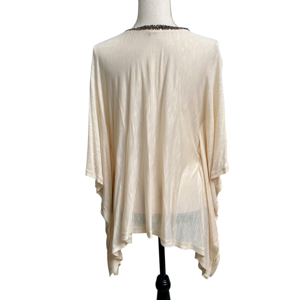 Alberto Makali Beaded Neck Poncho Blouse Ivory Rayon Draped Tunic Top S - Picture 10 of 13